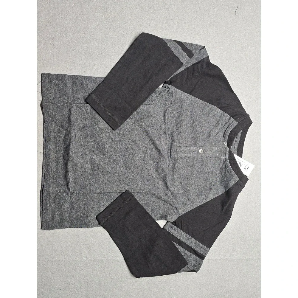 The Childrens Place Boys Gray Black Henley Long Sleeve Raglan Shirt Size S 5/6 - Picture 1 of 3